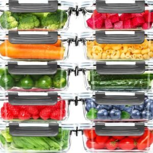 Skroam Glass Storage Containers - 10 Pack Airtight Food Container Set with Lids for Kitchen, Lunch, Meal Prep, Bento Boxes - 22 OZ