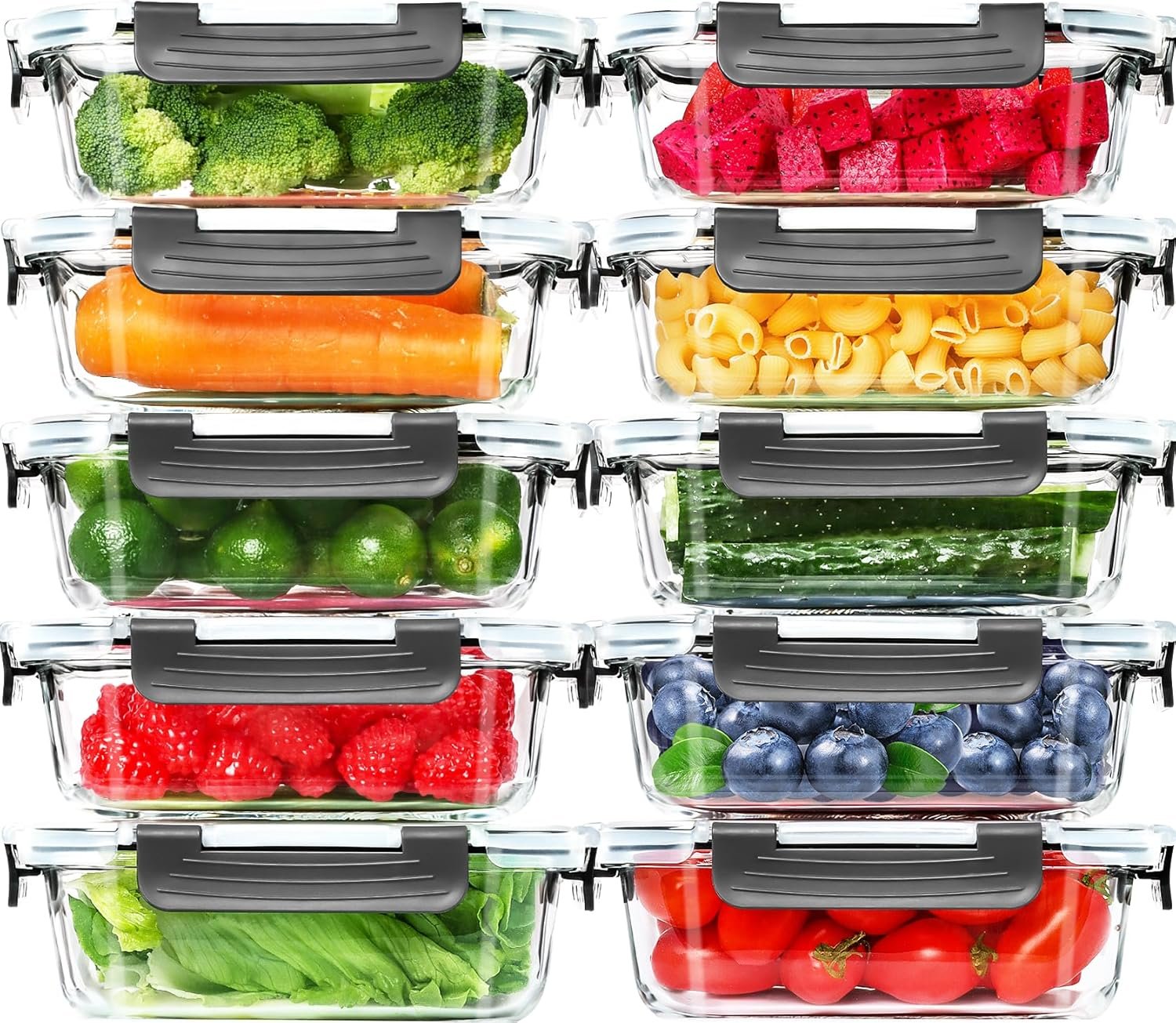 Skroam Glass Storage Containers - 10 Pack Airtight Food Container Set with Lids for Kitchen, Lunch, Meal Prep, Bento Boxes - 22 OZ