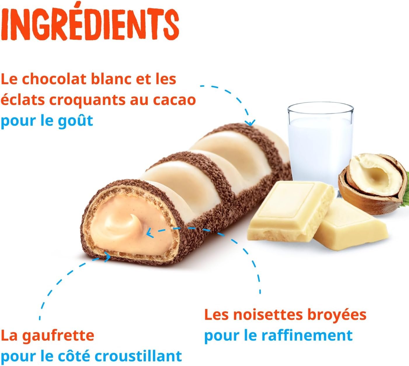 Kinder Bueno White - Fine Wafer Coated with White Chocolate with Milk and Hazelnut Heart - Fondant and Crispy Biscuit - Share Format - 30 x 2 Bars (39 g) - Image 4