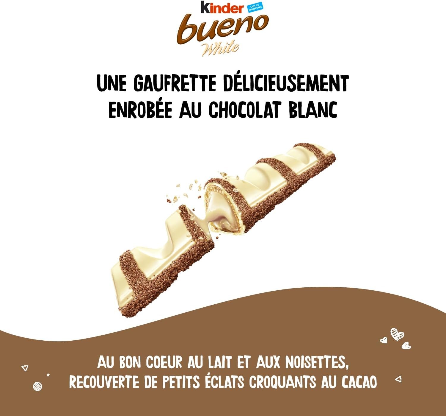 Kinder Bueno White - Fine Wafer Coated with White Chocolate with Milk and Hazelnut Heart - Fondant and Crispy Biscuit - Share Format - 30 x 2 Bars (39 g) - Image 5