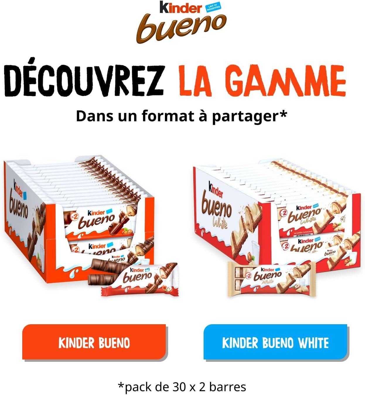 Kinder Bueno White - Fine Wafer Coated with White Chocolate with Milk and Hazelnut Heart - Fondant and Crispy Biscuit - Share Format - 30 x 2 Bars (39 g) - Image 6
