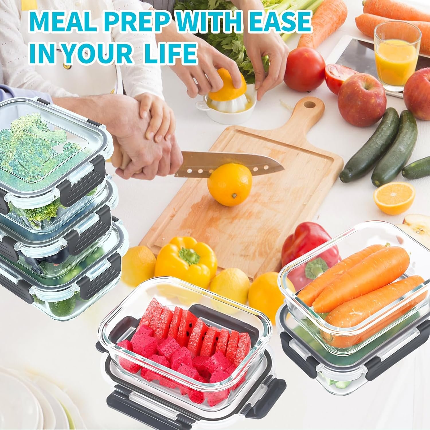 Skroam Glass Storage Containers - 10 Pack Airtight Food Container Set with Lids for Kitchen, Lunch, Meal Prep, Bento Boxes - 22 OZ - Image 5