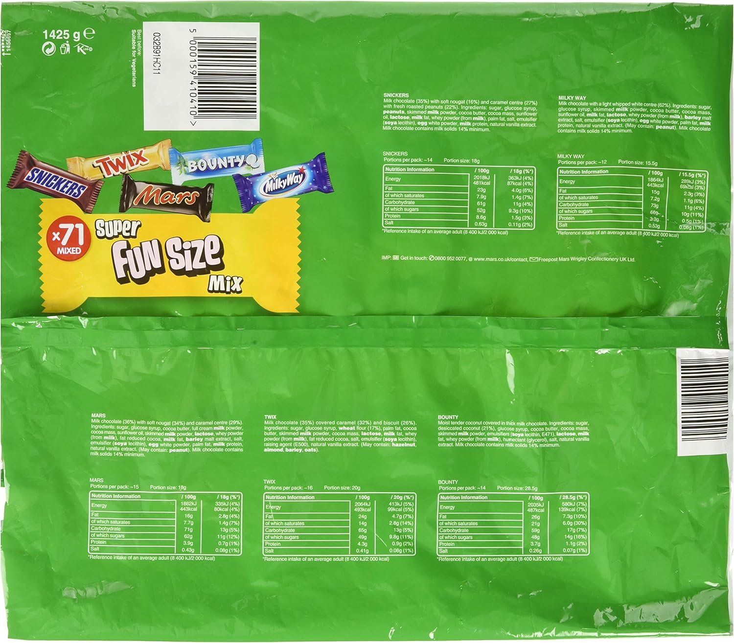 Mars Mixed Bulk 1.4kg, 71 Fun Size Chocolate Bars, Twix, milkyway, Snickers & Bounty, Ideal for Gift, Hampers, Snacks, Party Bags - Image 4